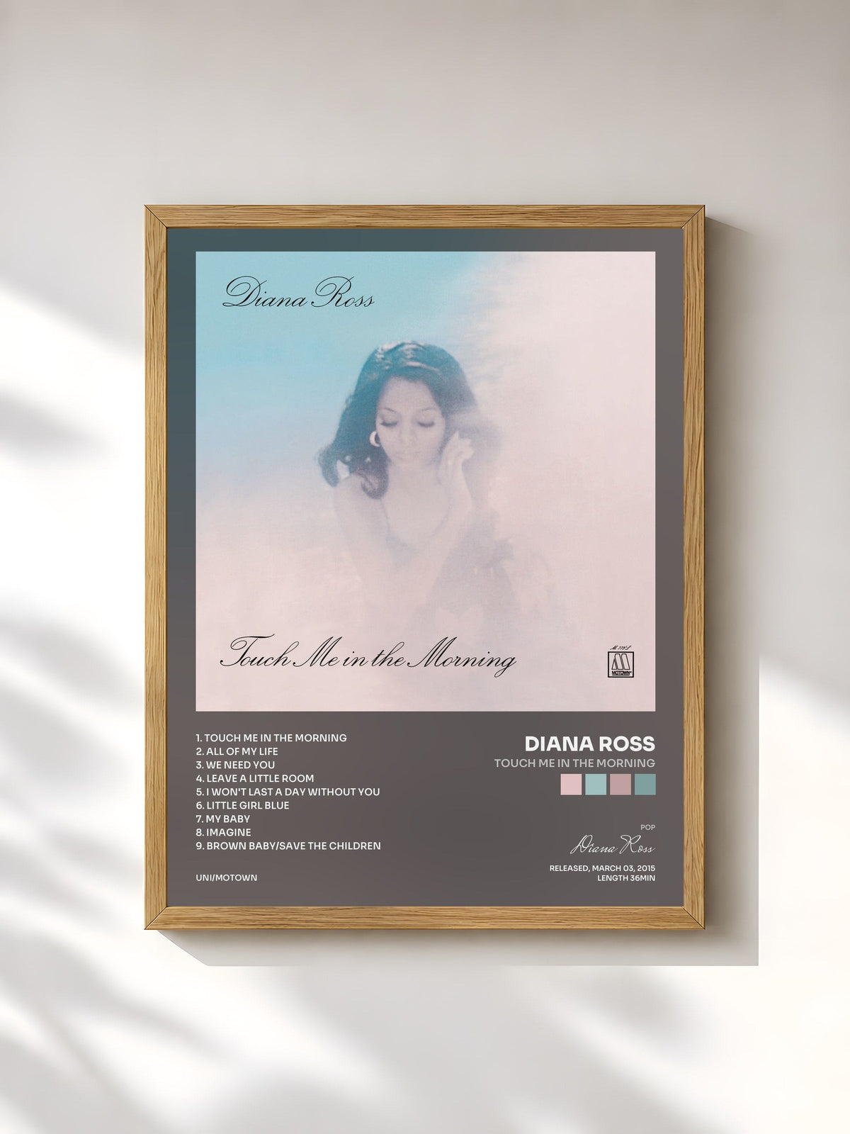 #bois Tableau de l'album Touch Me In The Morning de Diana Ross, cadre en bois brut, imprimé et encadré en France