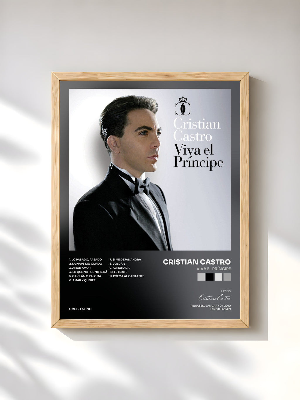 #bois Tableau de l'album Viva El Príncipe de Cristian Castro, cadre en bois brut, imprimé et encadré en France