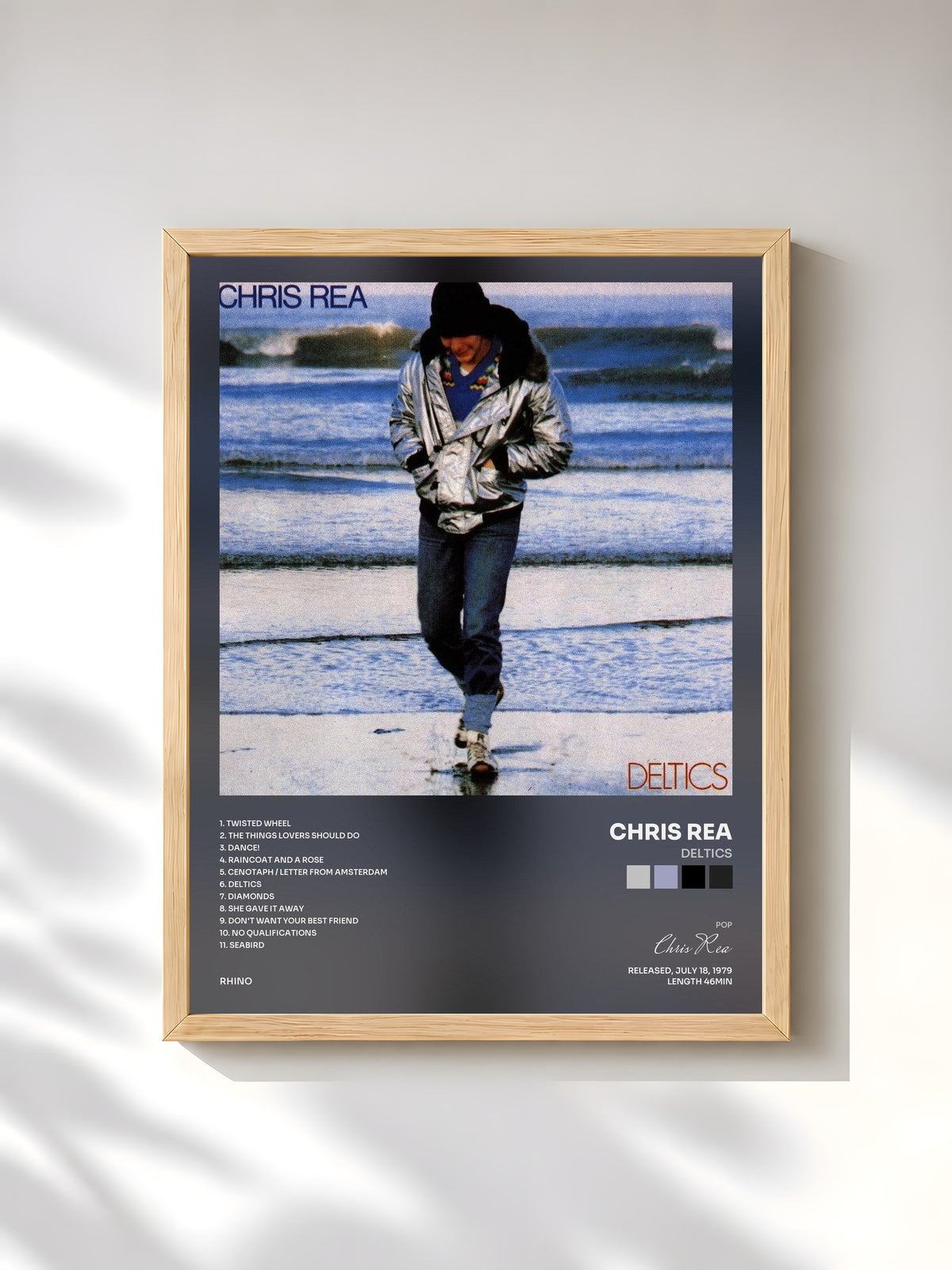 #bois Tableau de l'album Deltics de Chris Rea, cadre en bois brut, imprimé et encadré en France