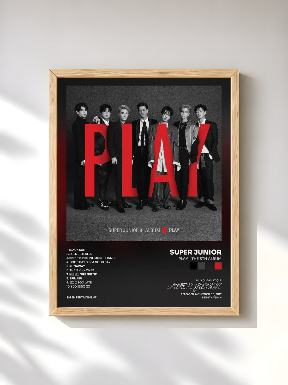 #bois Tableau de l'album PLAY - The 8th Album de SUPER JUNIOR, cadre en bois brut, imprimé et encadré en France