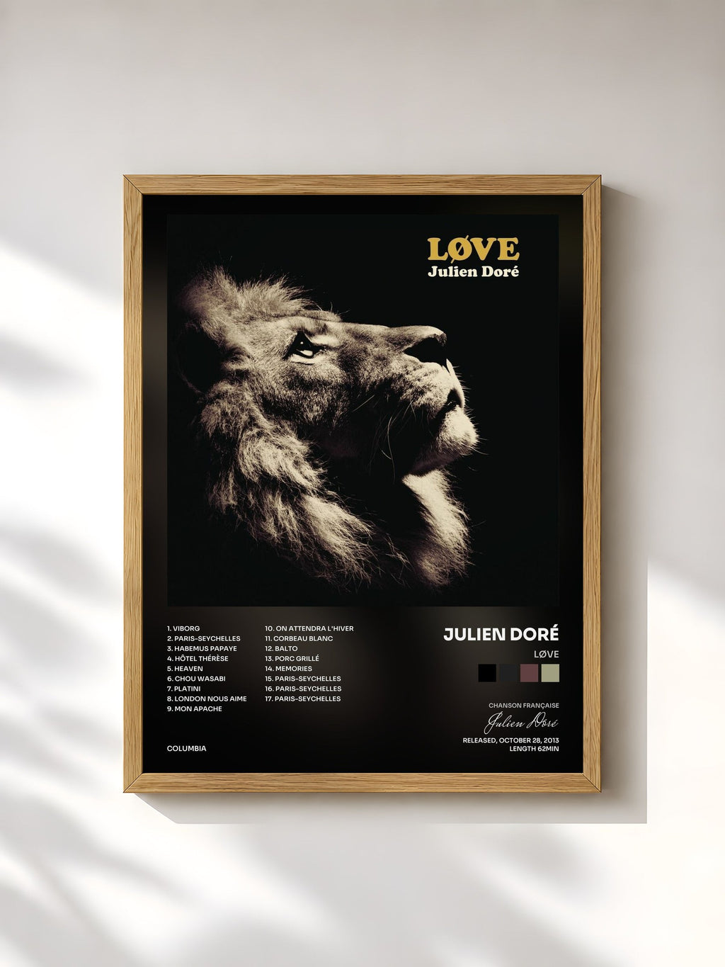 #bois Tableau de l'album LØVE de Julien Doré, cadre en bois brut, imprimé et encadré en France