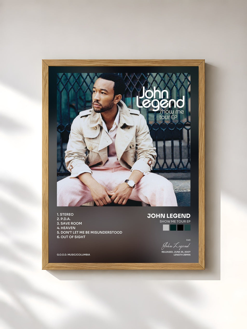 #bois Tableau de l'album Show Me Tour EP de John Legend, cadre en bois brut, imprimé et encadré en France
