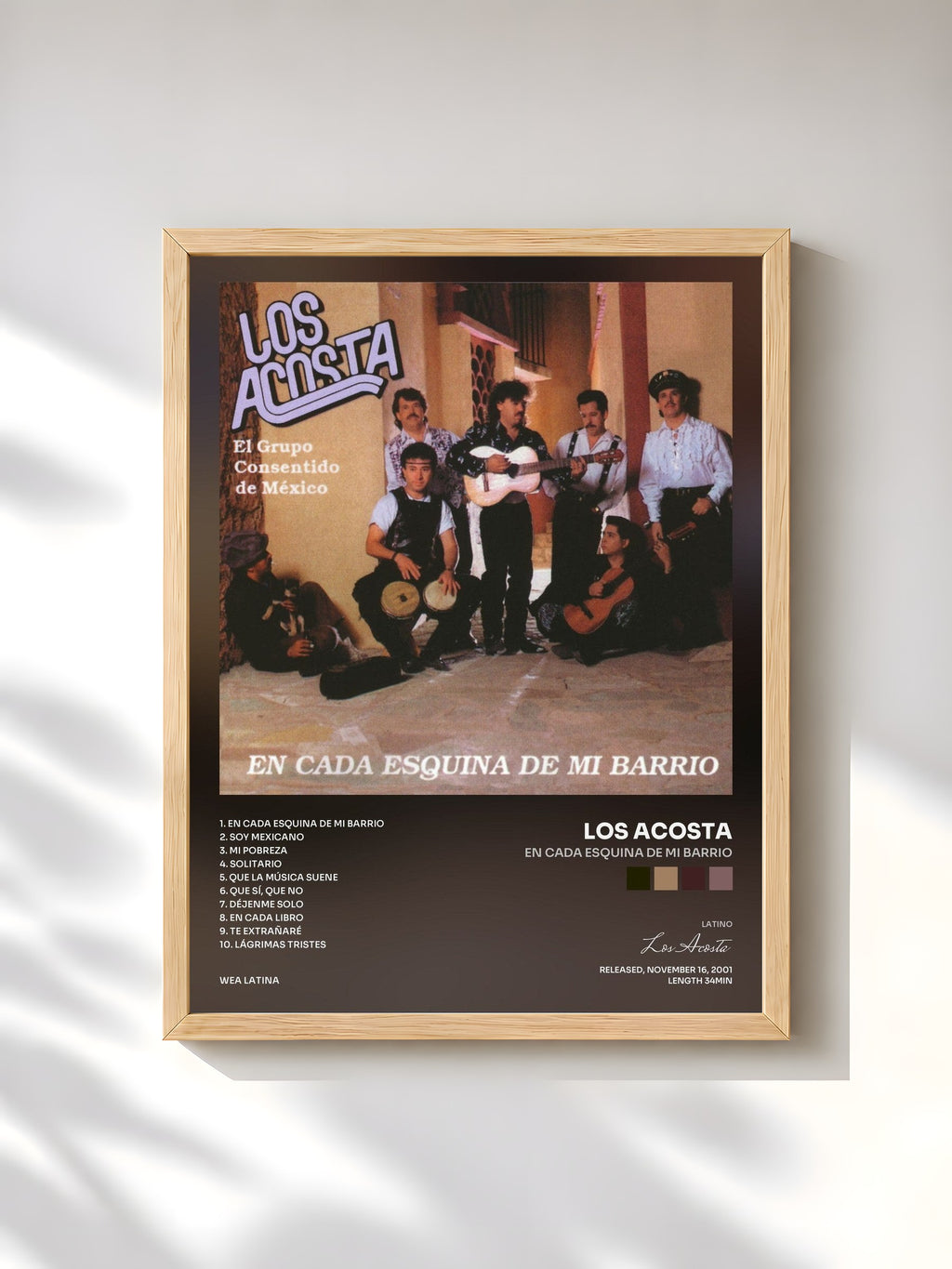 #bois Tableau de l'album En cada esquina de mi barrio de Los Acosta, cadre en bois brut, imprimé et encadré en France