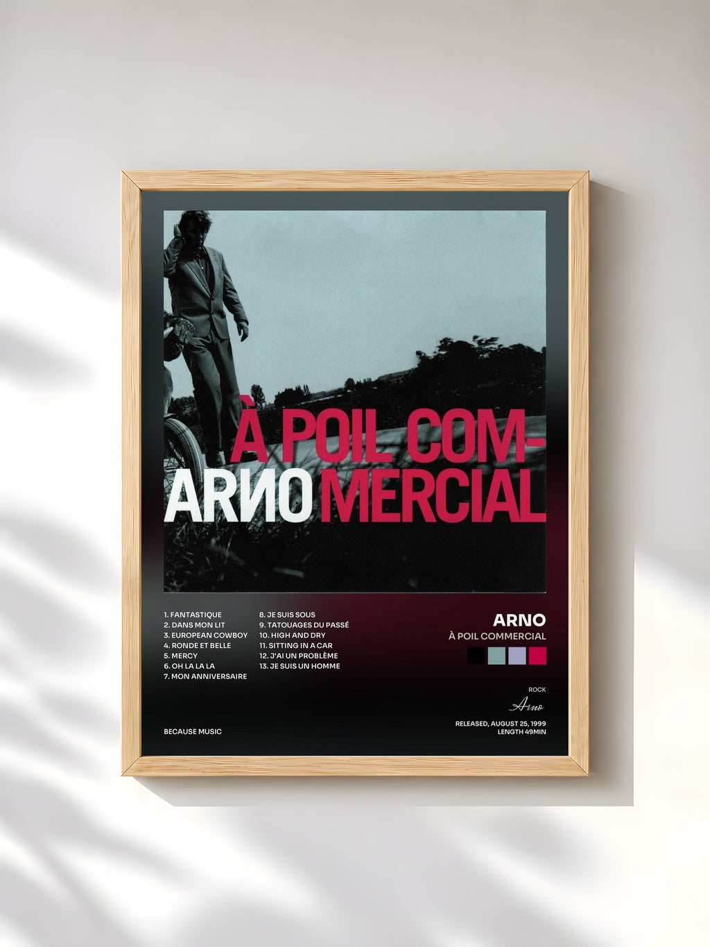 #bois Tableau de l'album À poil commercial de Arno, cadre en bois brut, imprimé et encadré en France