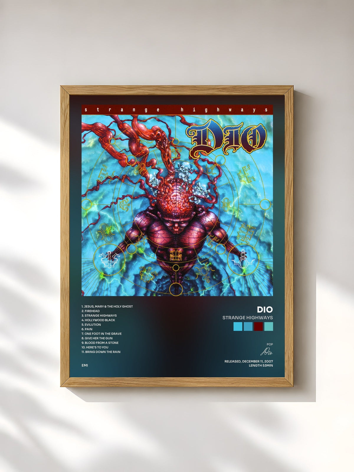 #bois Tableau de l'album Strange Highways de Dio, cadre en bois brut, imprimé et encadré en France