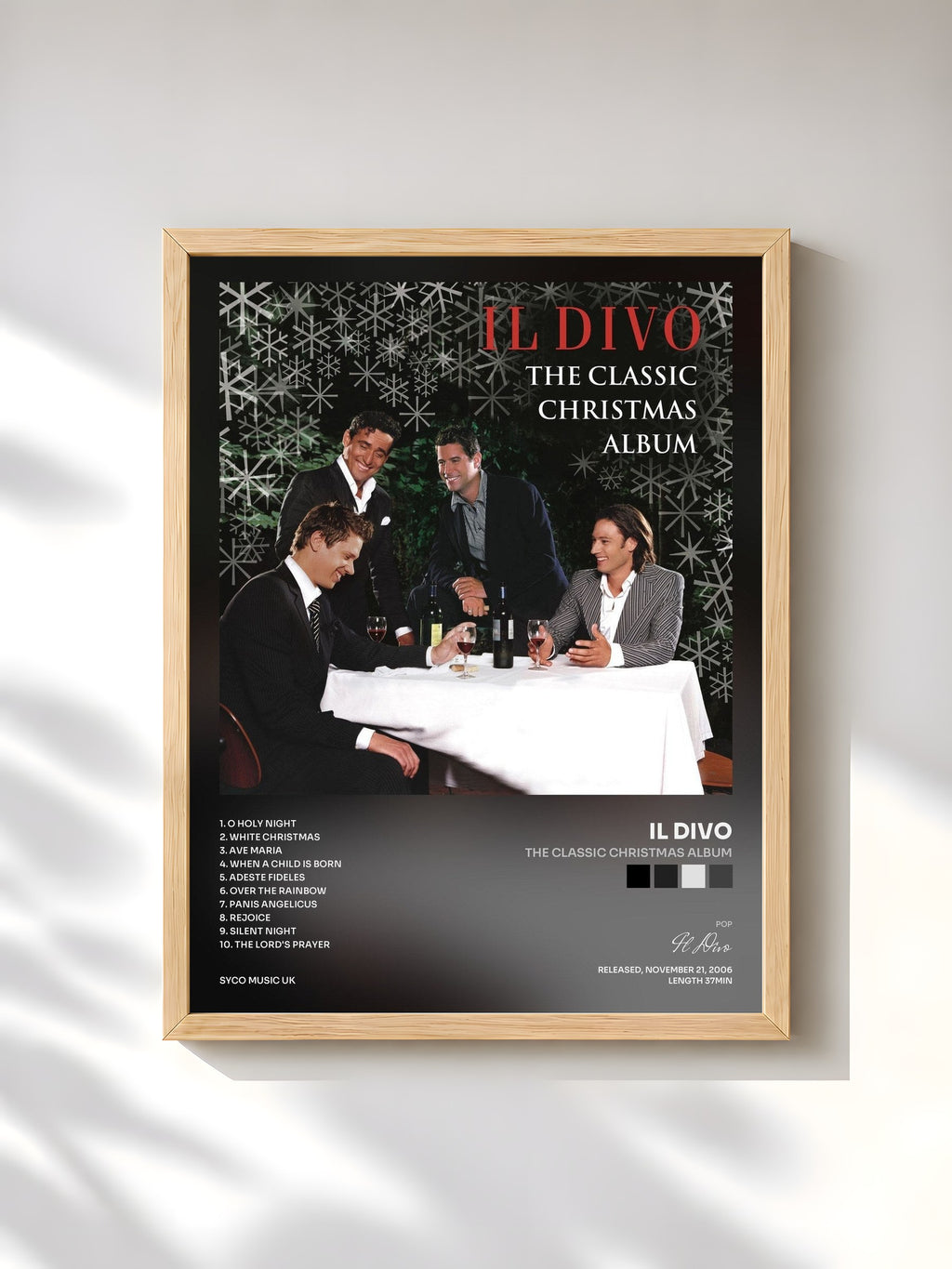 #bois Tableau de l'album The Classic Christmas Album de Il Divo, cadre en bois brut, imprimé et encadré en France