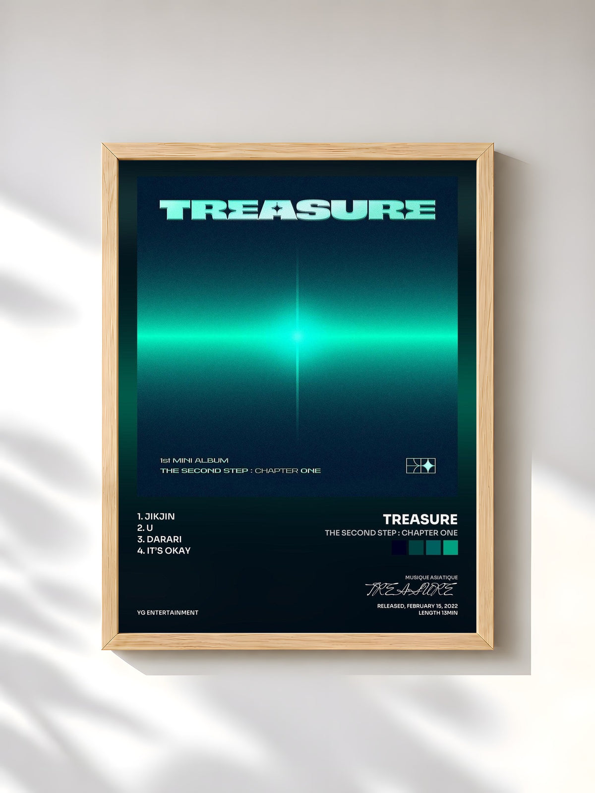 #bois Tableau de l'album THE SECOND STEP : CHAPTER ONE de TREASURE, cadre en bois brut, imprimé et encadré en France