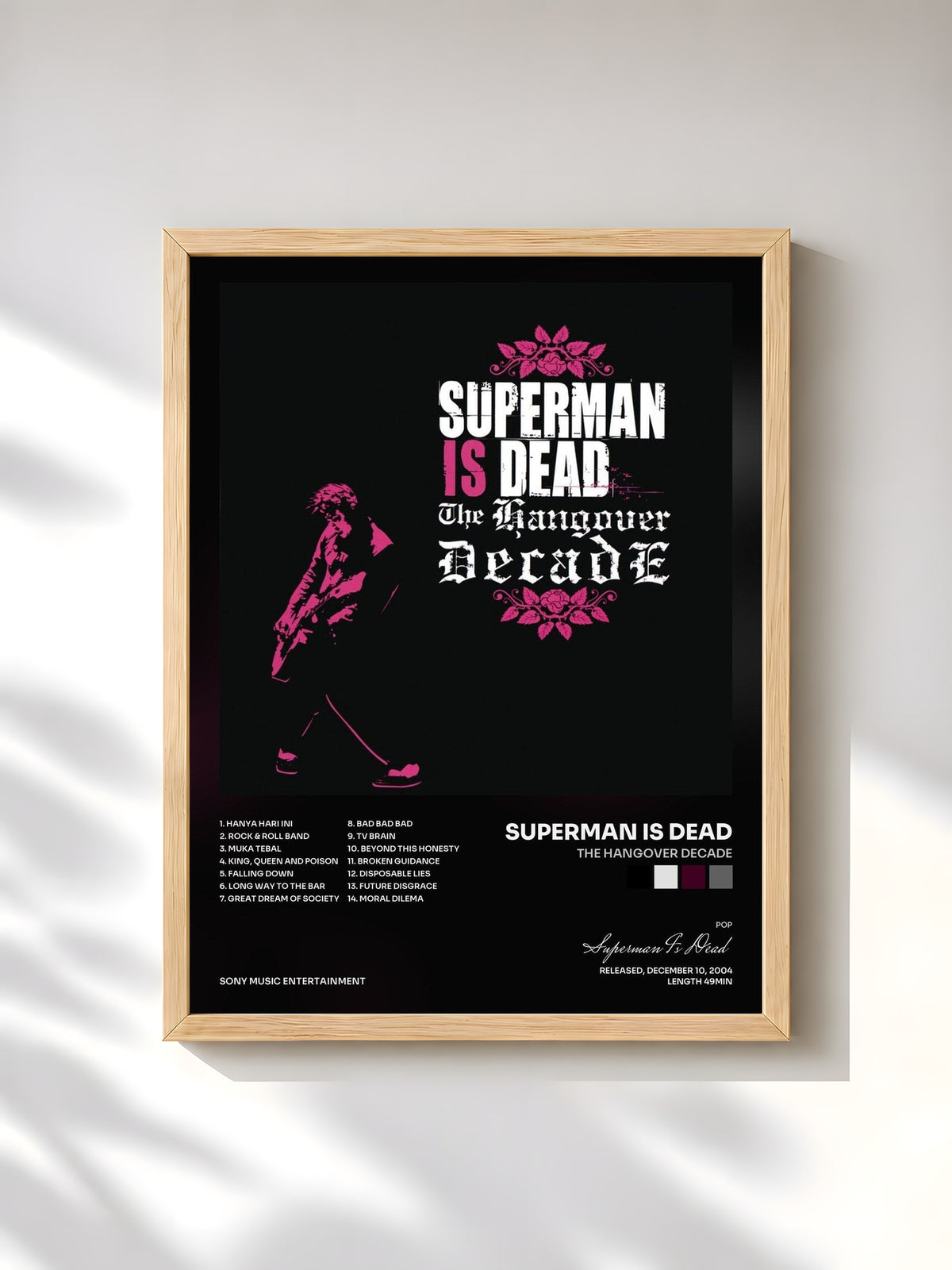 #bois Tableau de l'album The Hangover Decade de Superman Is Dead, cadre en bois brut, imprimé et encadré en France