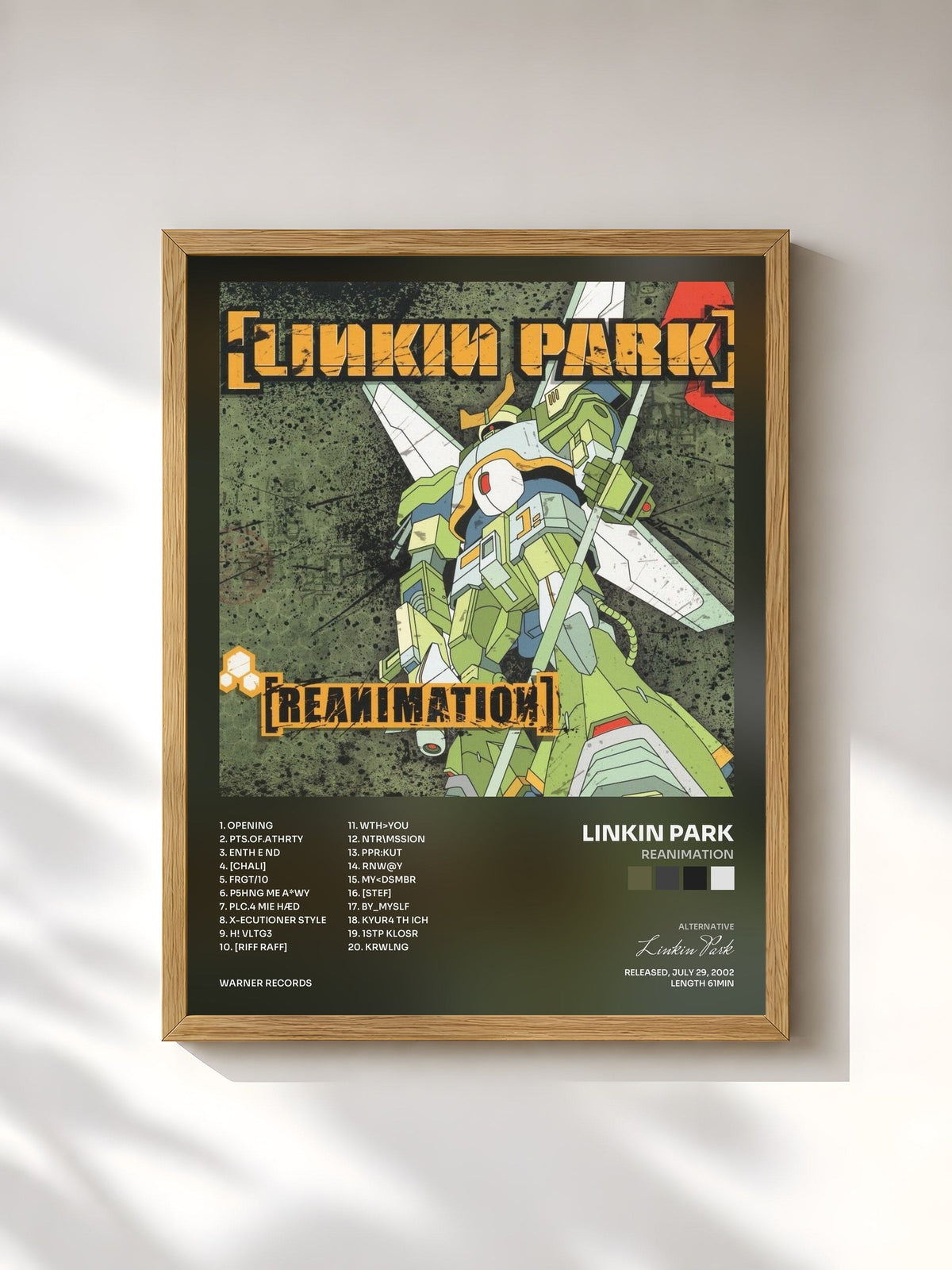 #bois Tableau de l'album Reanimation de Linkin Park, cadre en bois brut, imprimé et encadré en France