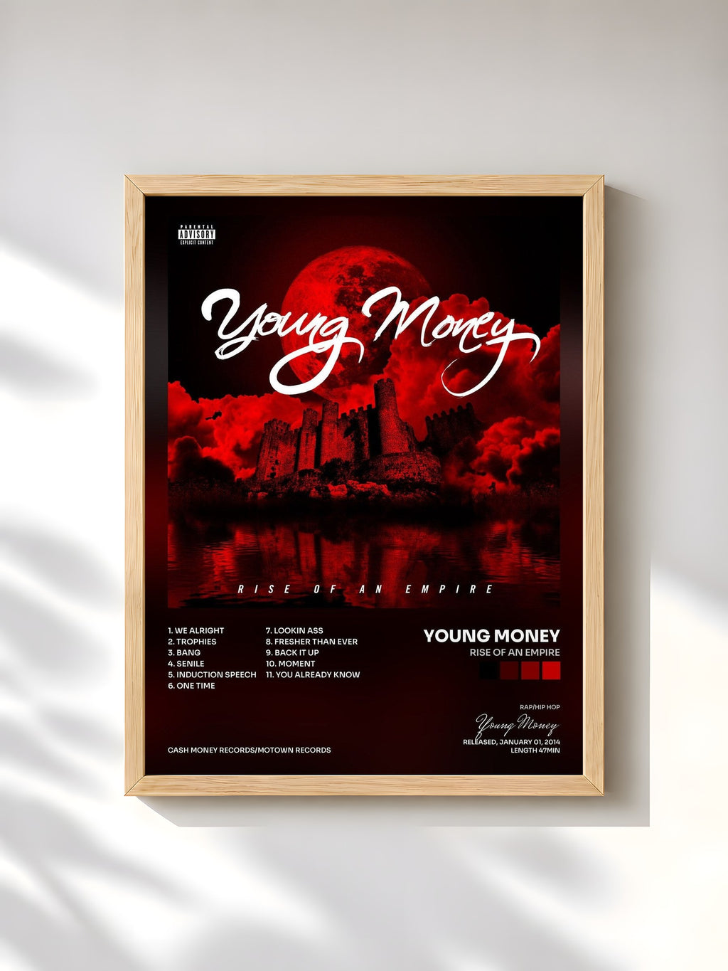 #bois Tableau de l'album Rise Of An Empire de Young Money, cadre en bois brut, imprimé et encadré en France