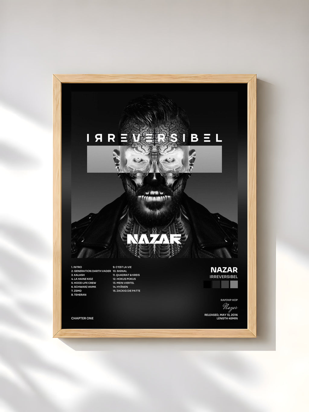 #bois Tableau de l'album Irreversibel de Nazar, cadre en bois brut, imprimé et encadré en France