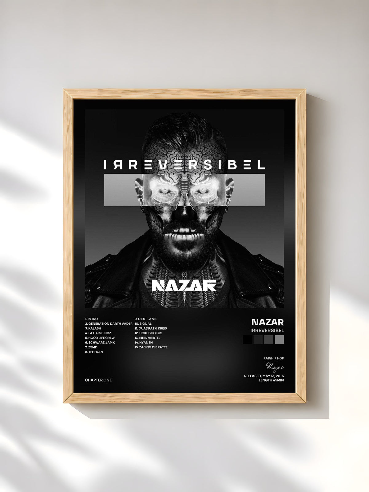 #bois Tableau de l'album Irreversibel de Nazar, cadre en bois brut, imprimé et encadré en France