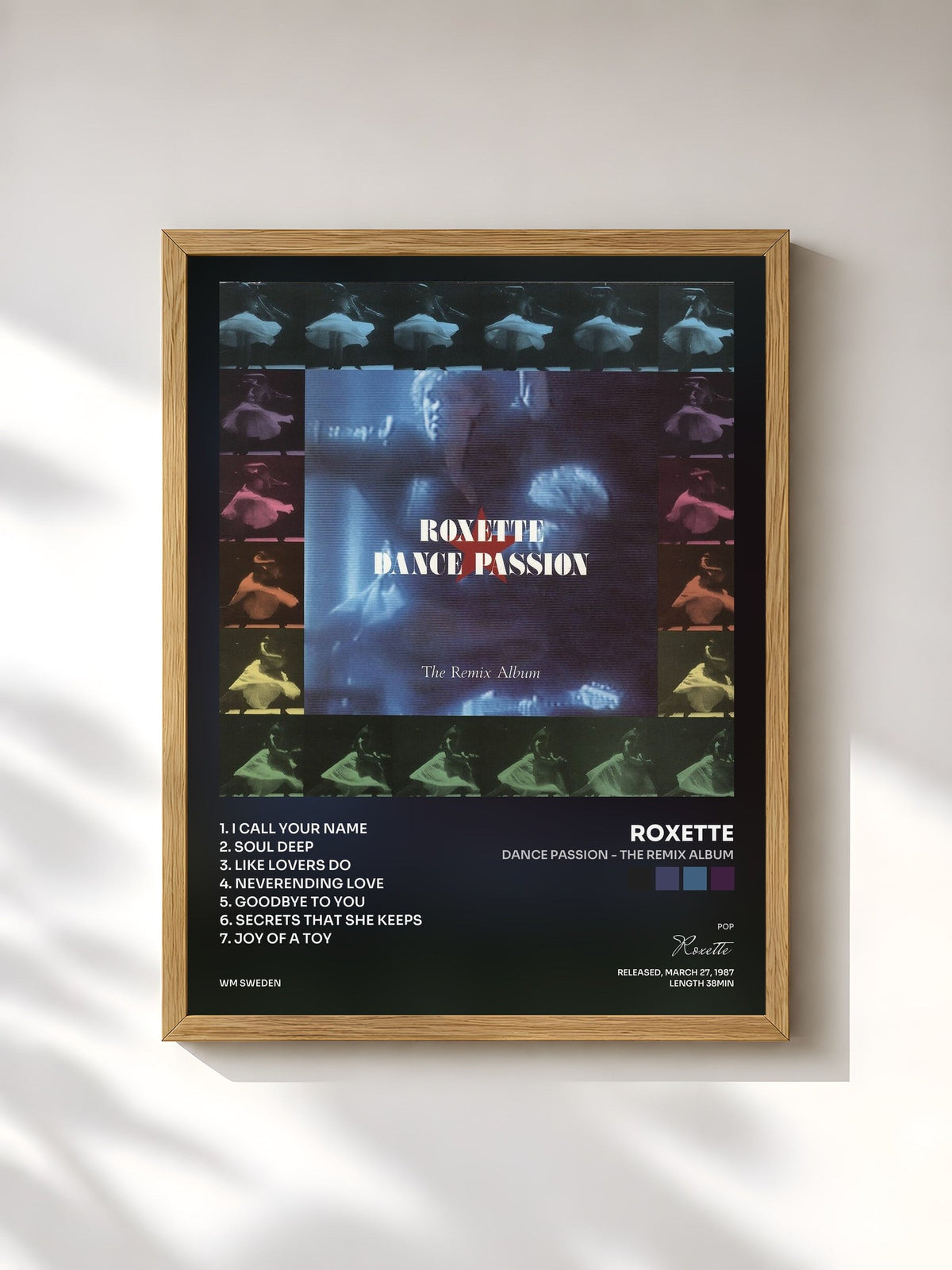 #bois Tableau de l'album Dance Passion - The Remix Album de Roxette, cadre en bois brut, imprimé et encadré en France
