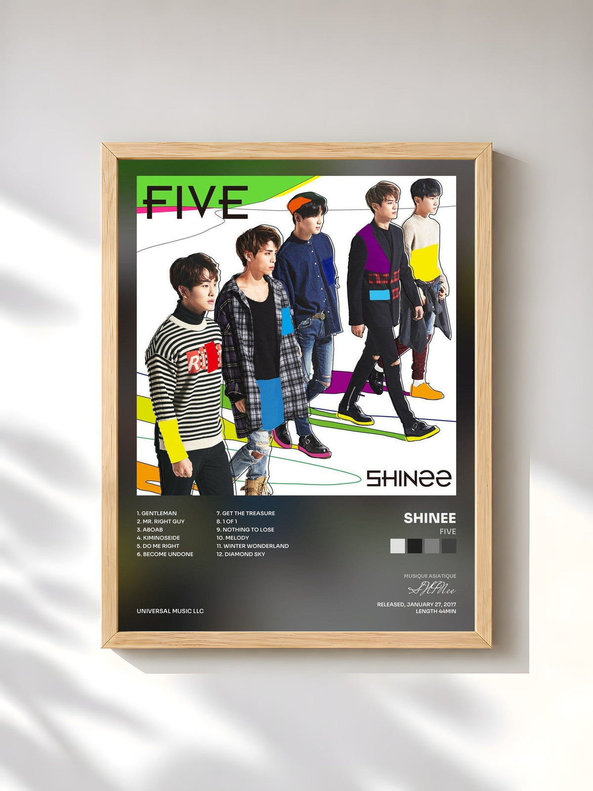 #bois Tableau de l'album Five de SHINee, cadre en bois brut, imprimé et encadré en France