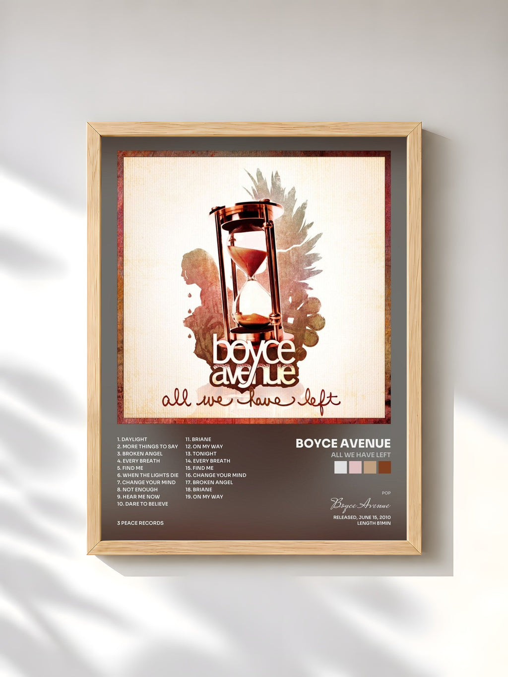 #bois Tableau de l'album All We Have Left de Boyce Avenue, cadre en bois brut, imprimé et encadré en France