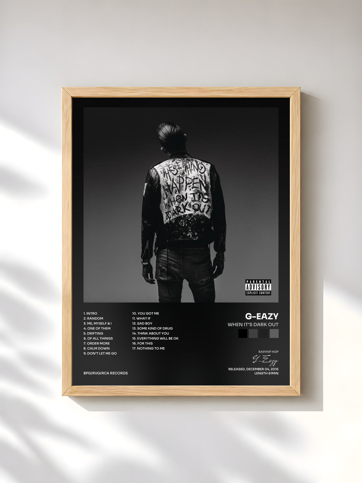 #bois Tableau de l'album When It's Dark Out de G-Eazy, cadre en bois brut, imprimé et encadré en France