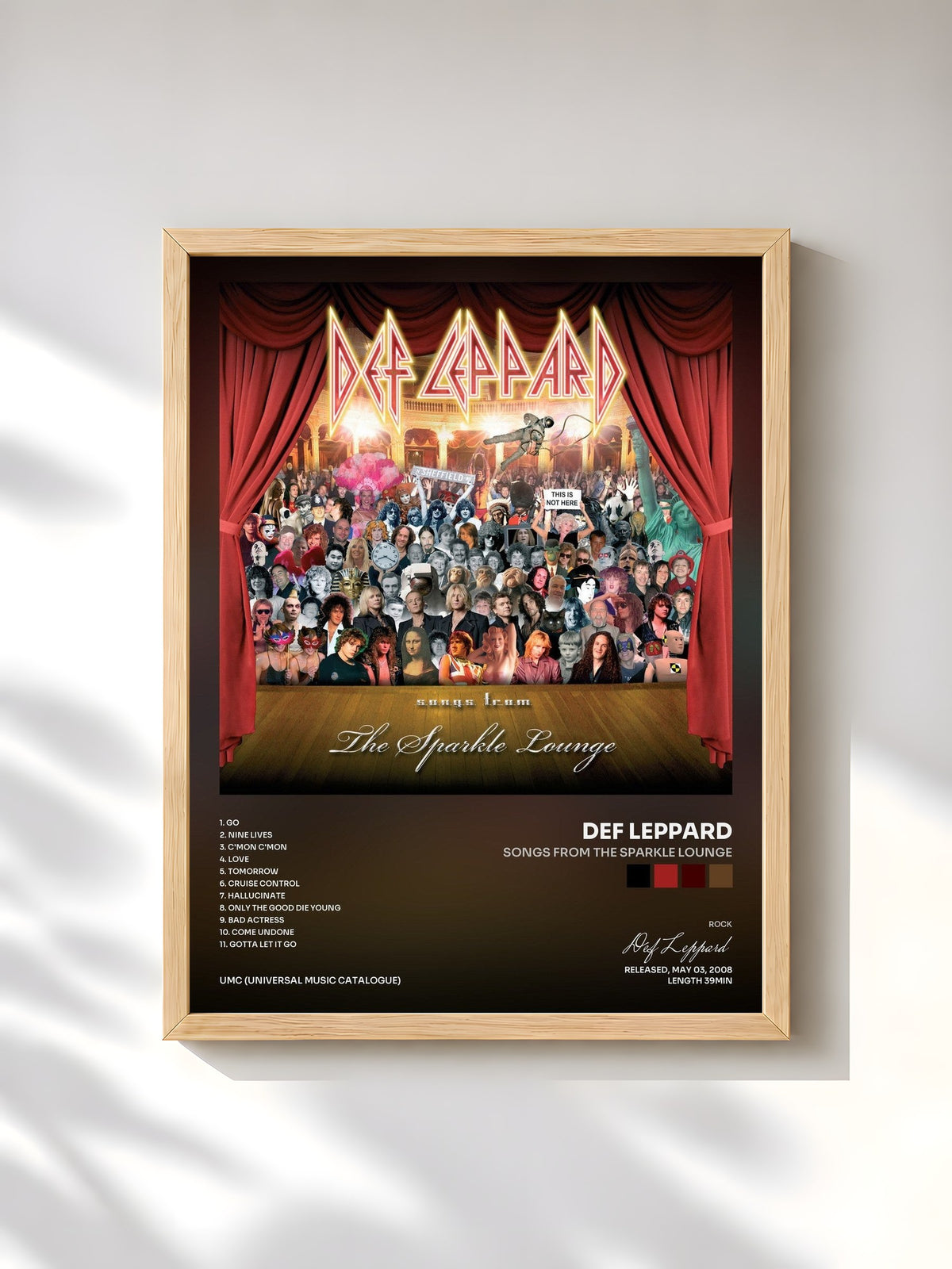 #bois Tableau de l'album Songs From The Sparkle Lounge de Def Leppard, cadre en bois brut, imprimé et encadré en France