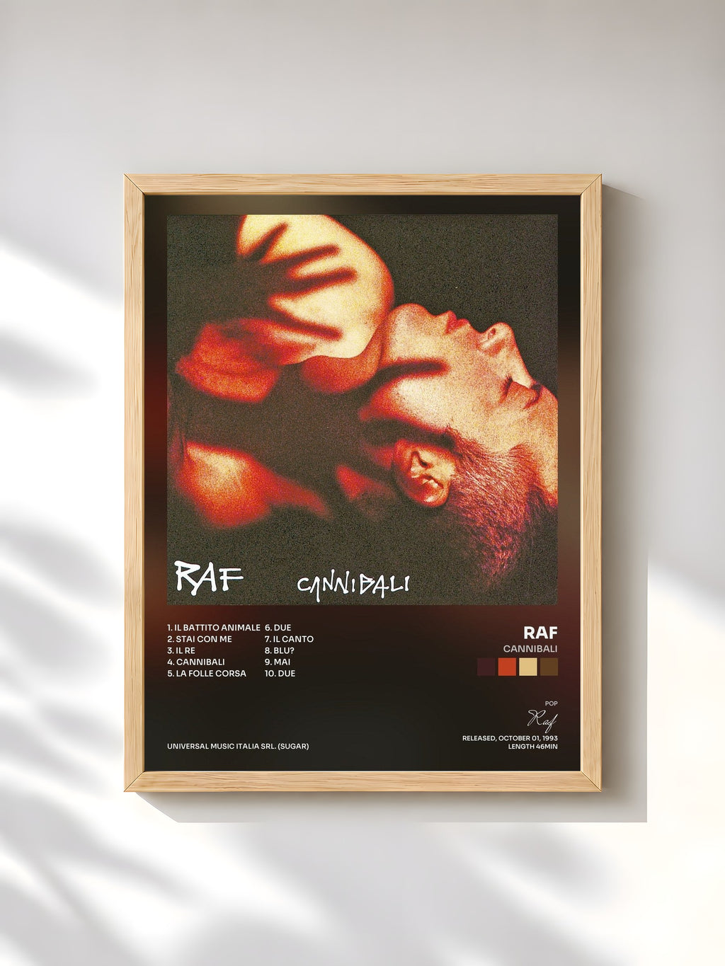 #bois Tableau de l'album Cannibali de Raf, cadre en bois brut, imprimé et encadré en France