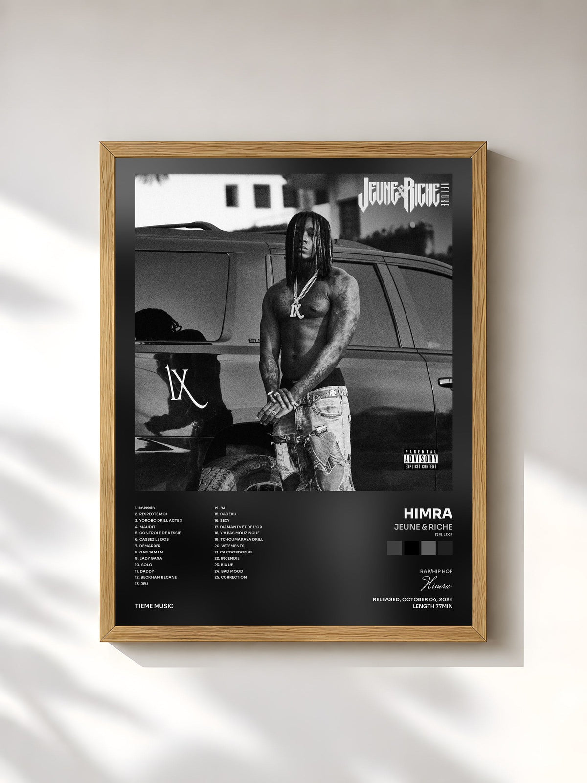 #bois Tableau de l'album JEUNE & RICHE (DELUXE) de Himra, cadre en bois brut, imprimé et encadré en France