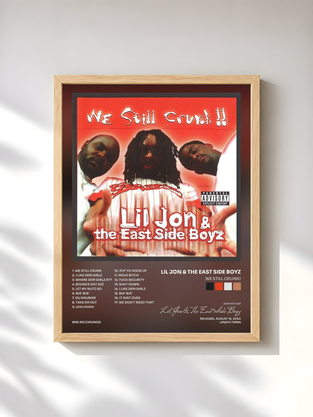 #bois Tableau de l'album We Still Crunk! de Lil Jon & The East Side Boyz, cadre en bois brut, imprimé et encadré en France