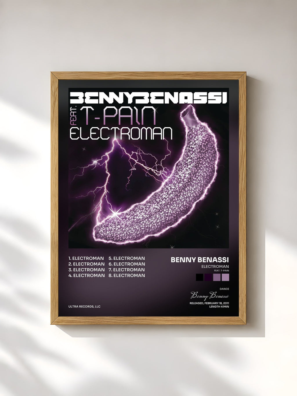 #bois Tableau de l'album Electroman (feat. T-Pain) de Benny Benassi, cadre en bois brut, imprimé et encadré en France