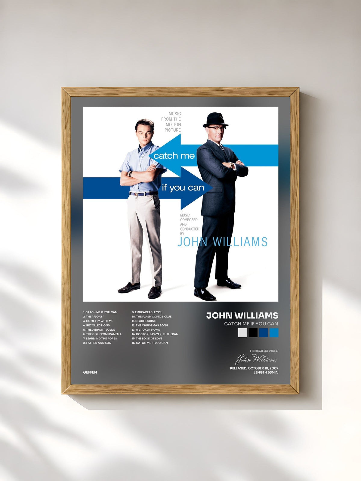 #bois Tableau de l'album Catch Me If You Can de John Williams, cadre en bois brut, imprimé et encadré en France