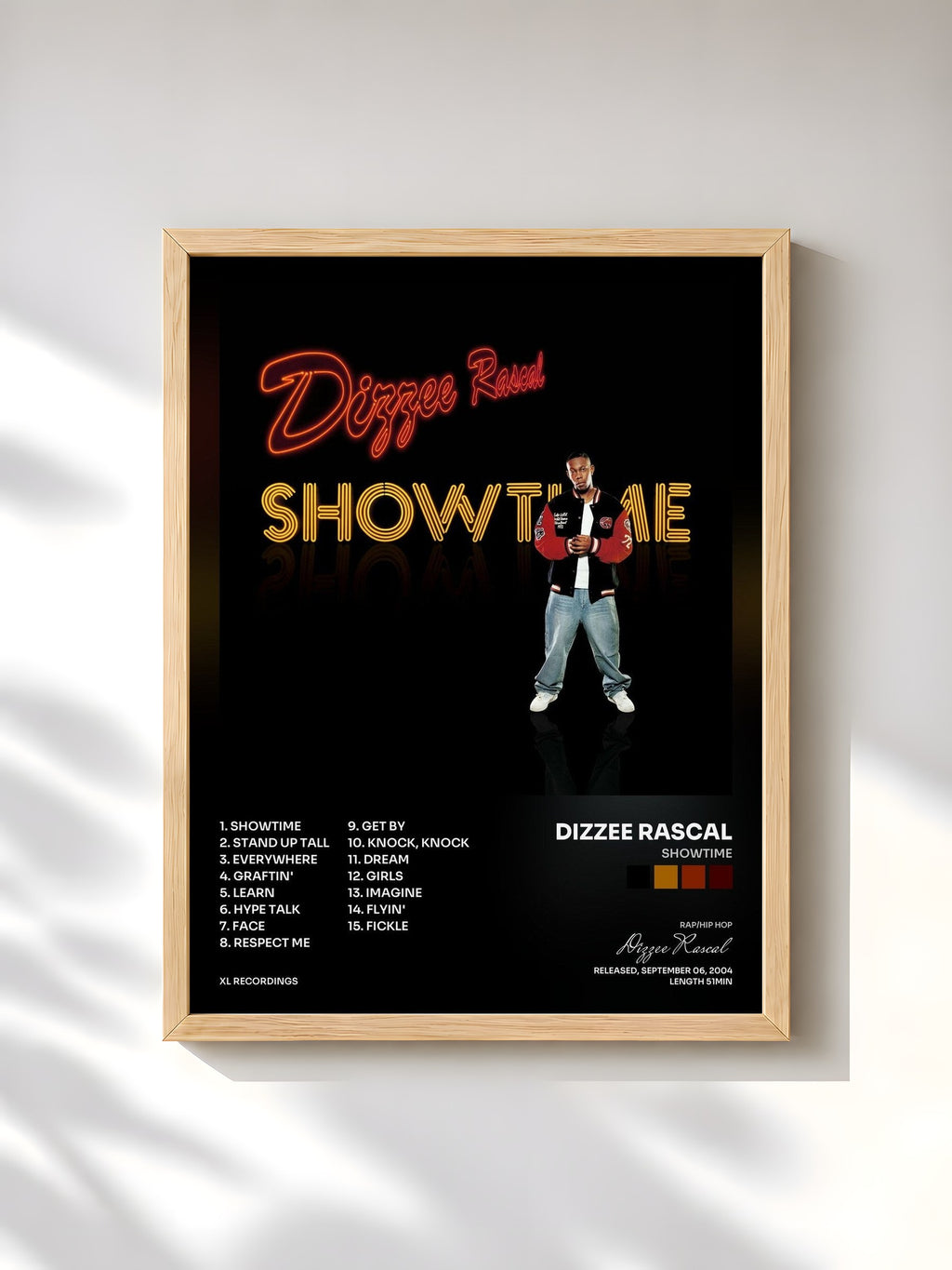 #bois Tableau de l'album Showtime de Dizzee Rascal, cadre en bois brut, imprimé et encadré en France