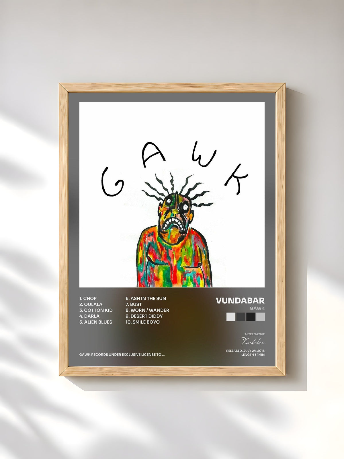 #bois Tableau de l'album Gawk de Vundabar, cadre en bois brut, imprimé et encadré en France