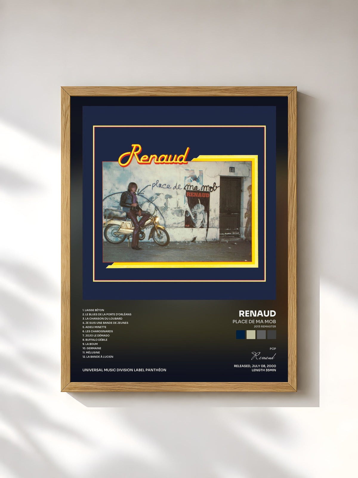 #bois Tableau de l'album Place De Ma Mob (2013 Remaster) de Renaud, cadre en bois brut, imprimé et encadré en France