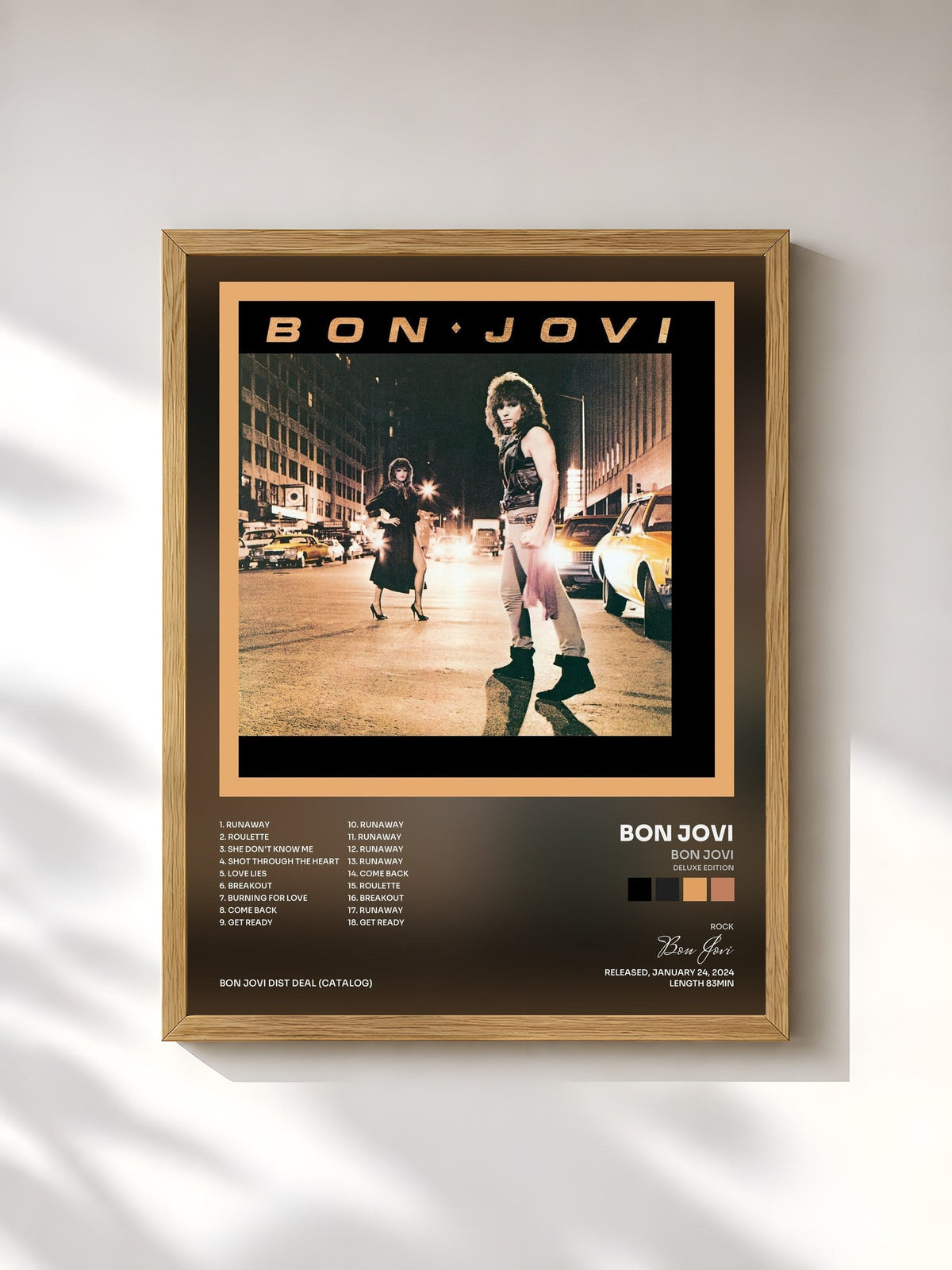 #bois Tableau de l'album Bon Jovi (Deluxe Edition) de Bon Jovi, cadre en bois brut, imprimé et encadré en France