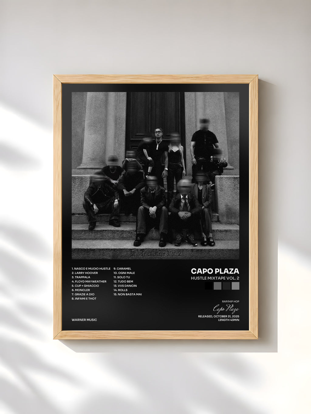 #bois Tableau de l'album Hustle Mixtape Vol. 2 de Capo Plaza, cadre en bois brut, imprimé et encadré en France