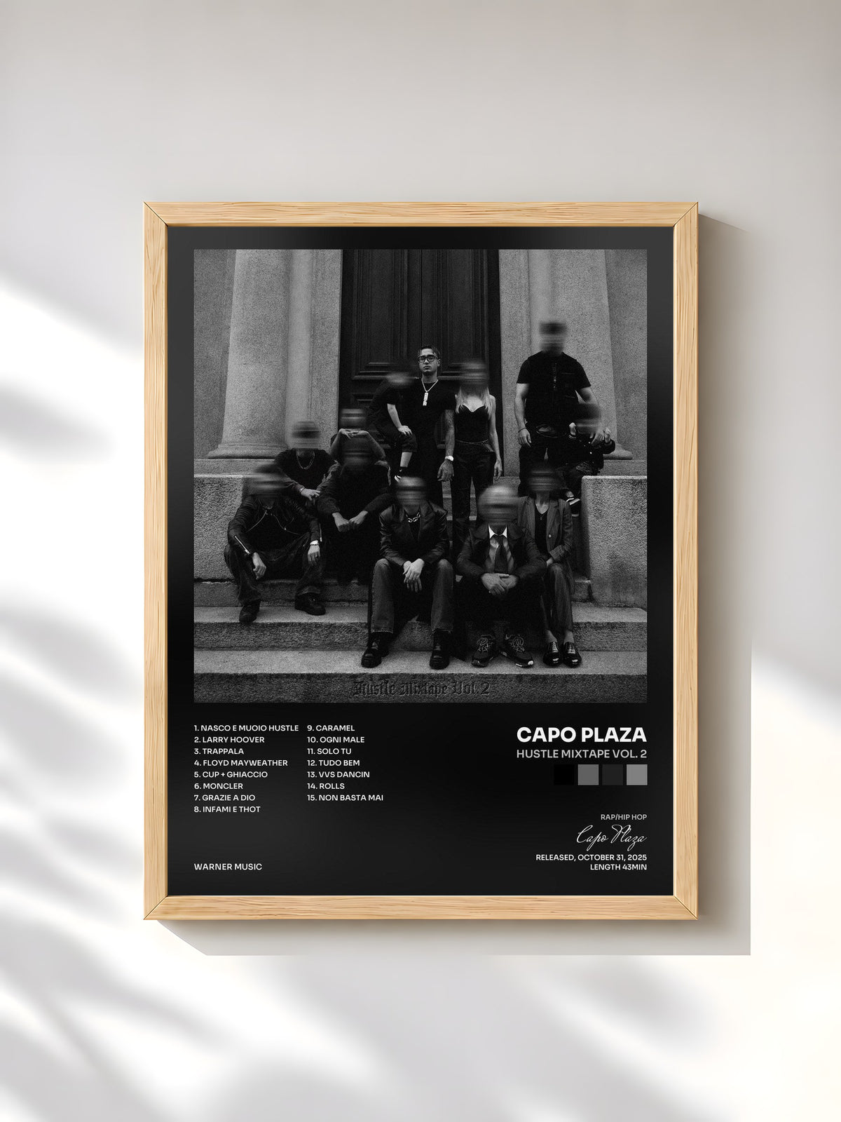 #bois Tableau de l'album Hustle Mixtape Vol. 2 de Capo Plaza, cadre en bois brut, imprimé et encadré en France