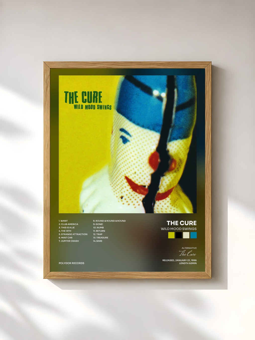 #bois Tableau de l'album Wild Mood Swings de The Cure, cadre en bois brut, imprimé et encadré en France
