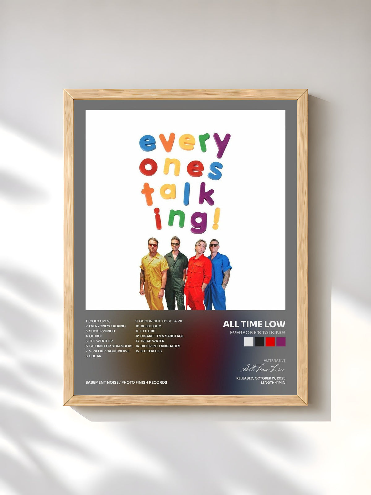 #bois Tableau de l'album Everyone's Talking! de All Time Low, cadre en bois brut, imprimé et encadré en France