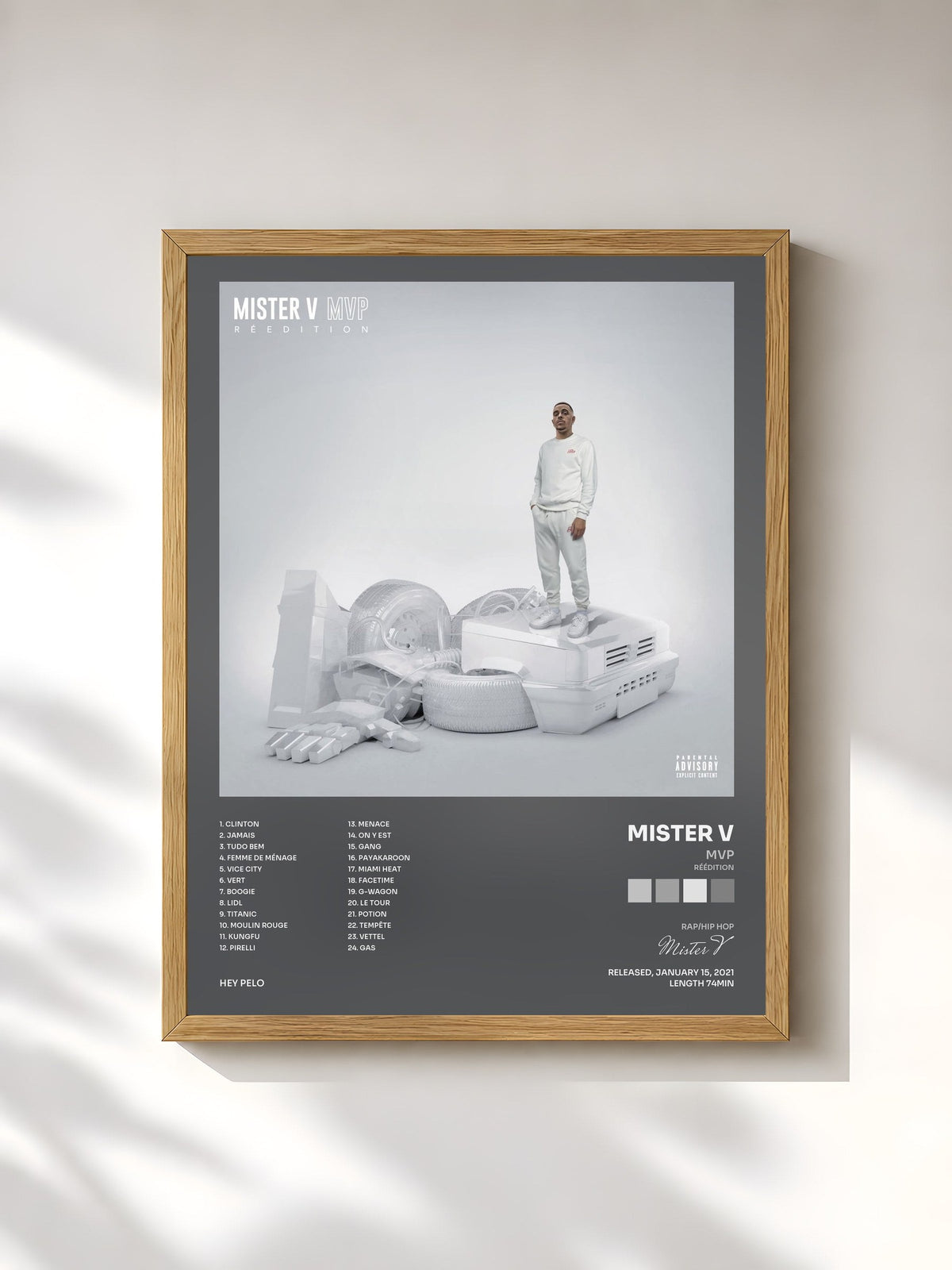 #bois Tableau de l'album MVP (Réédition) de Mister V, cadre en bois brut, imprimé et encadré en France