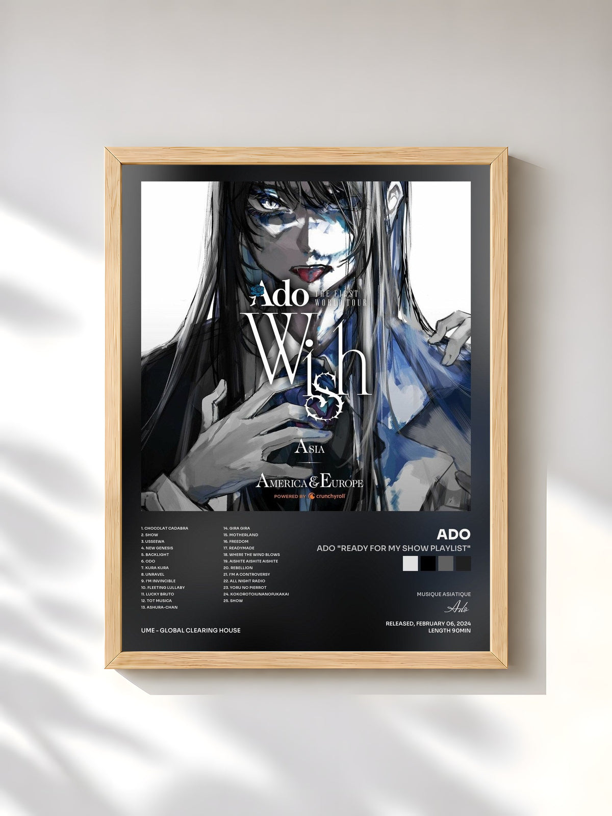 #bois Tableau de l'album Ado "Ready For My Show Playlist" de Ado, cadre en bois brut, imprimé et encadré en France