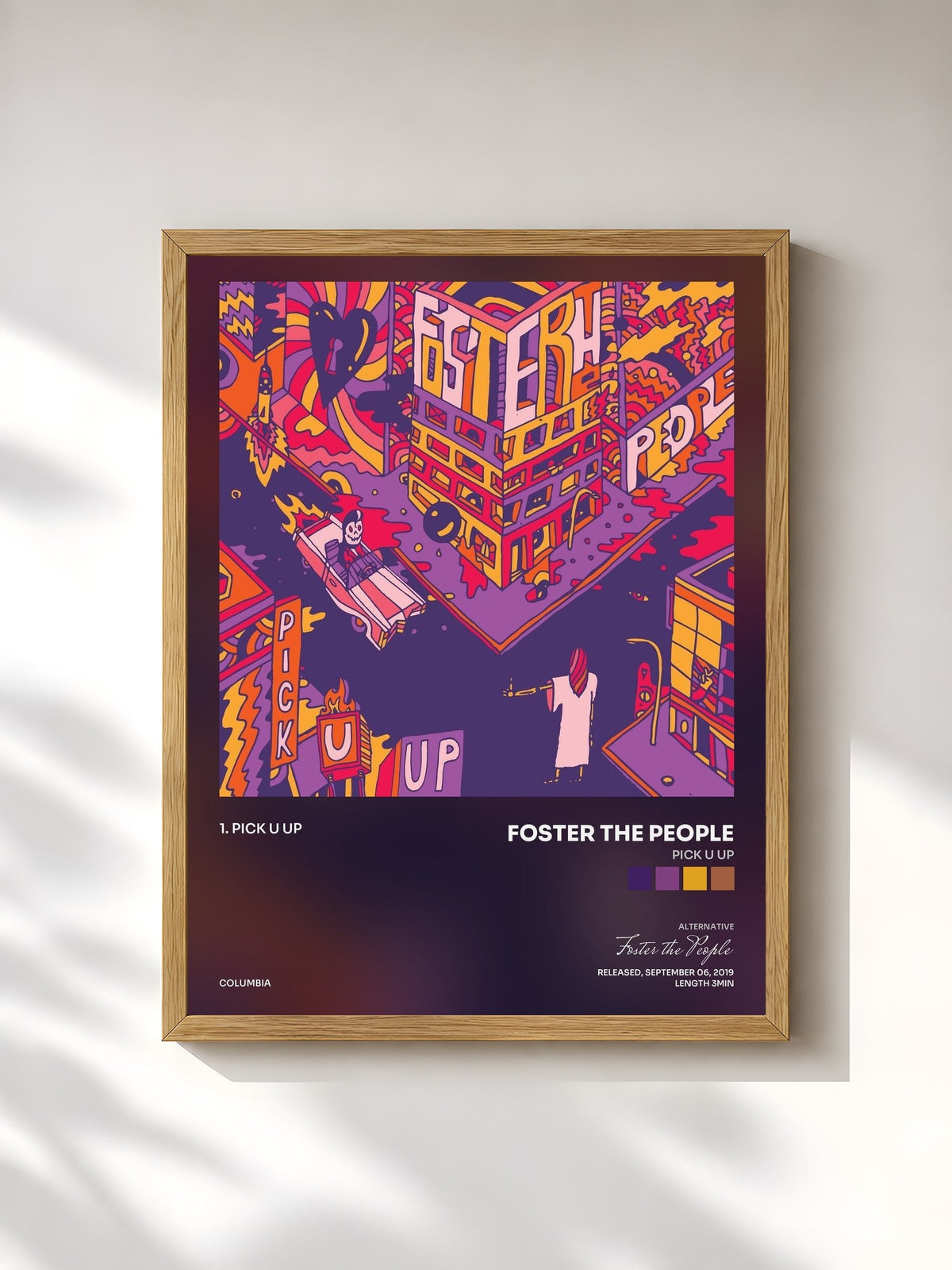 #bois Tableau de l'album Pick U Up de Foster the People, cadre en bois brut, imprimé et encadré en France
