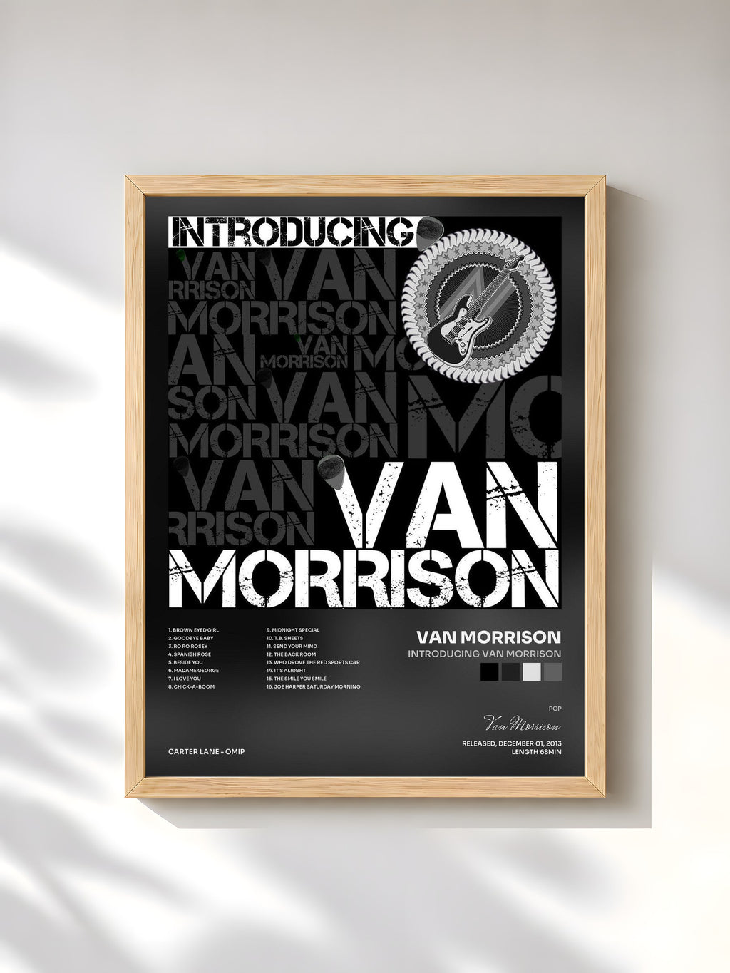 #bois Tableau de l'album Introducing Van Morrison de Van Morrison, cadre en bois brut, imprimé et encadré en France
