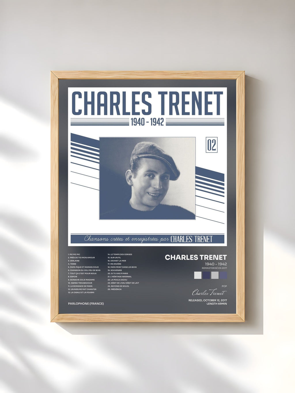 #bois Tableau de l'album 1940 - 1942 (Remasterisé en 2017) de Charles Trenet, cadre en bois brut, imprimé et encadré en France