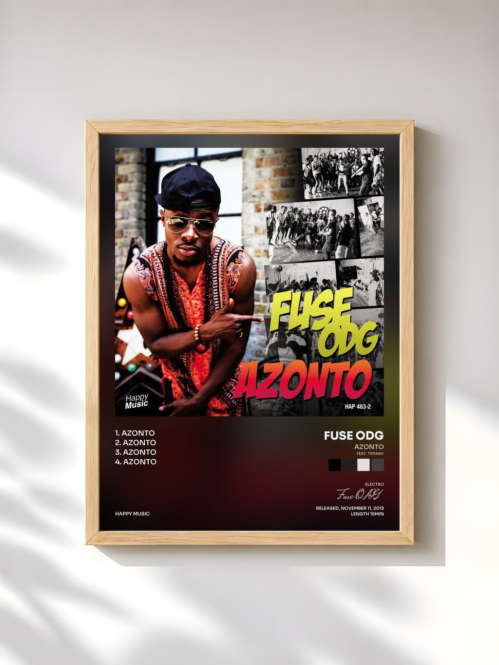 #bois Tableau de l'album Azonto (feat. Tiffany) - EP de Fuse ODG, cadre en bois brut, imprimé et encadré en France