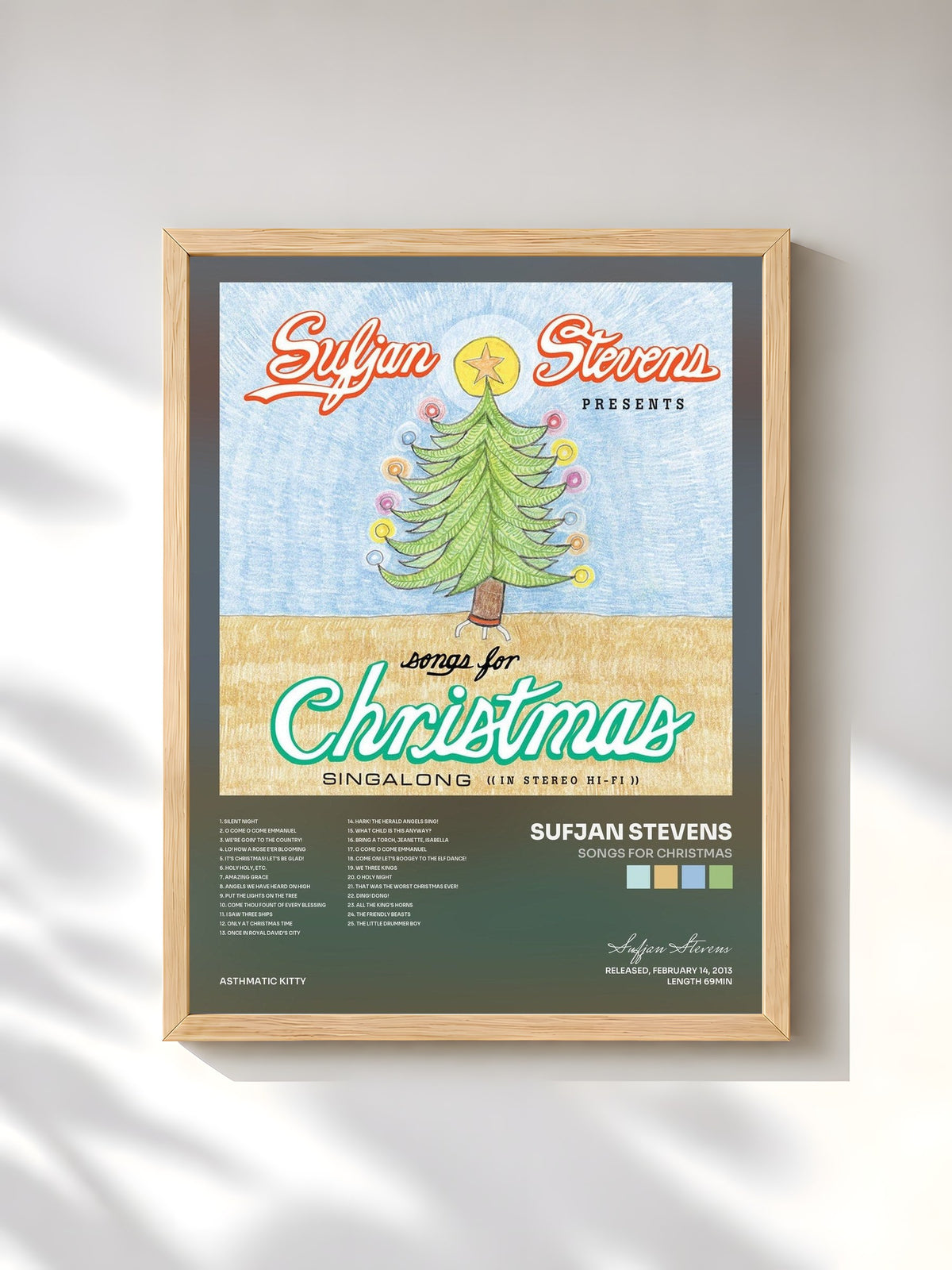 #bois Tableau de l'album Songs For Christmas de Sufjan Stevens, cadre en bois brut, imprimé et encadré en France