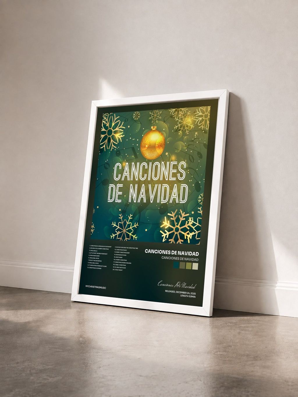 #blanc Tableau de l'album Canciones de Navidad de Canciones De Navidad vu de trois quarts, cadre blanc