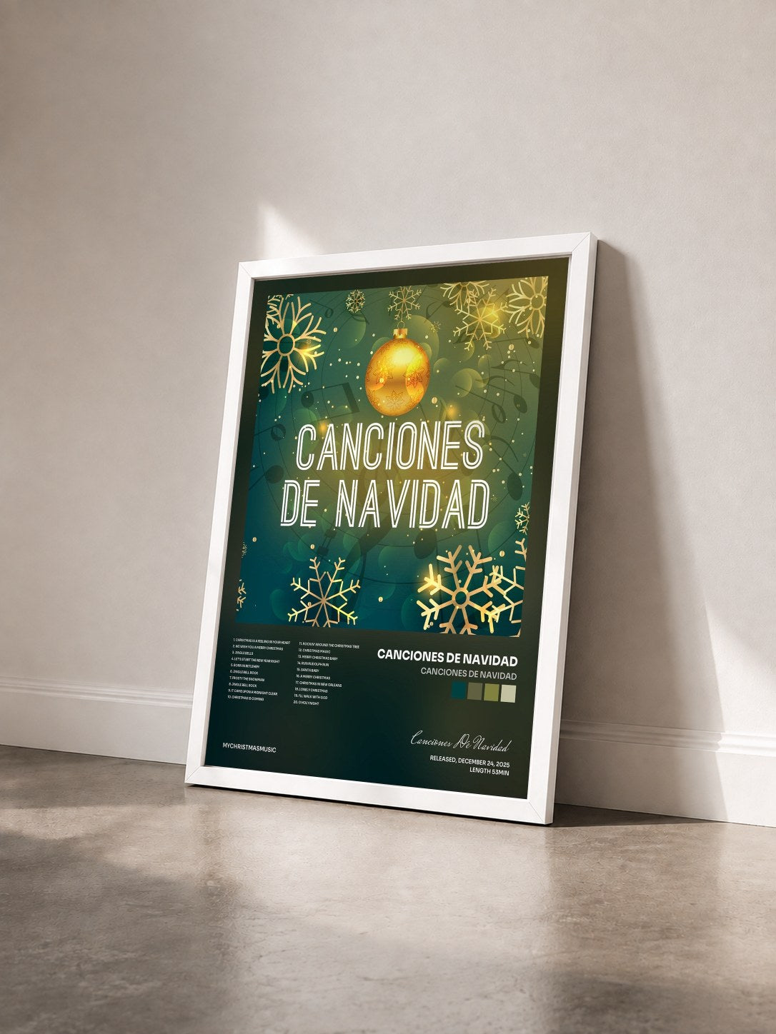 #blanc Tableau de l'album Canciones de Navidad de Canciones De Navidad vu de trois quarts, cadre blanc