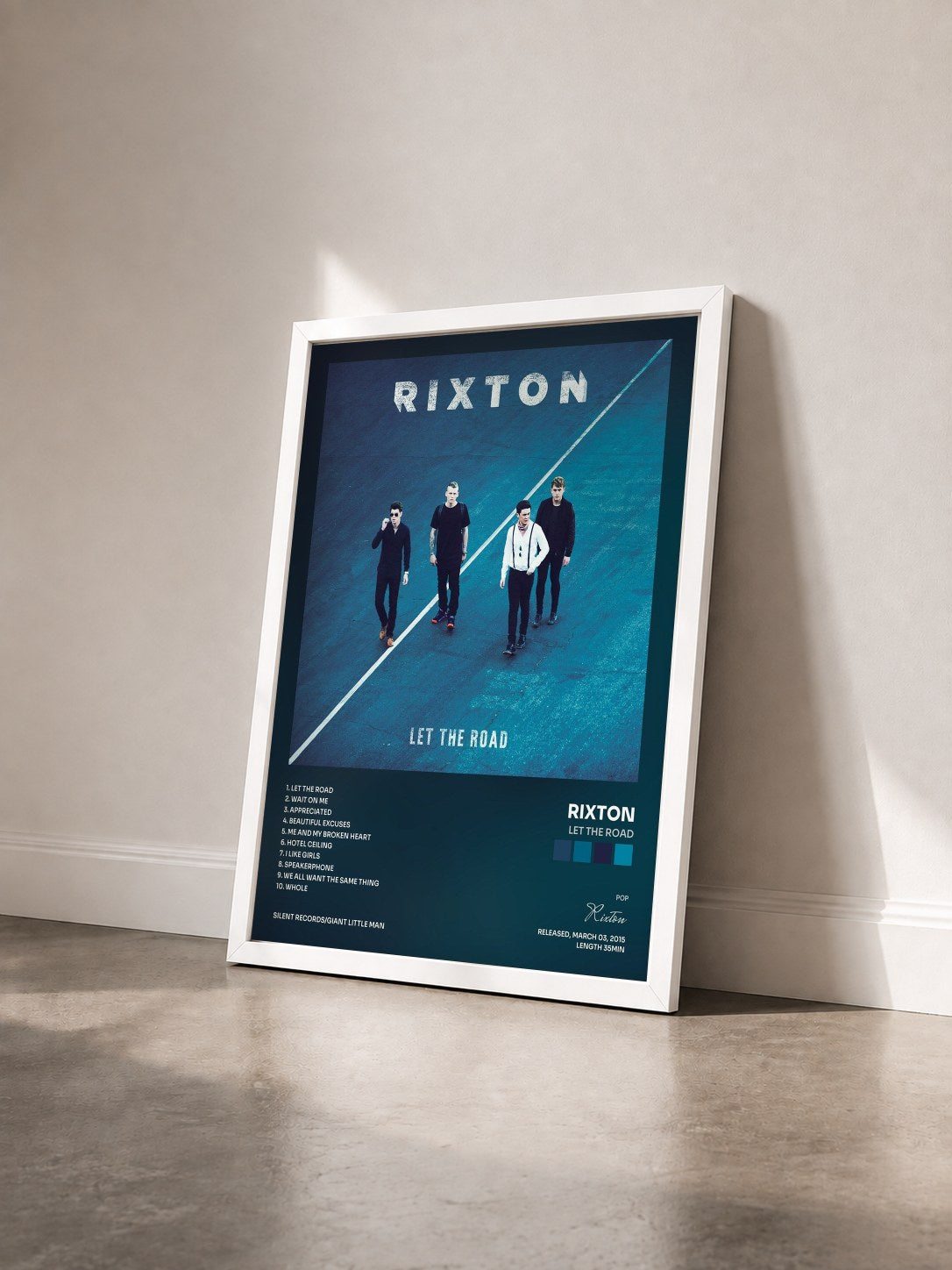 #blanc Tableau de l'album Let The Road de Rixton vu de trois quarts, cadre blanc