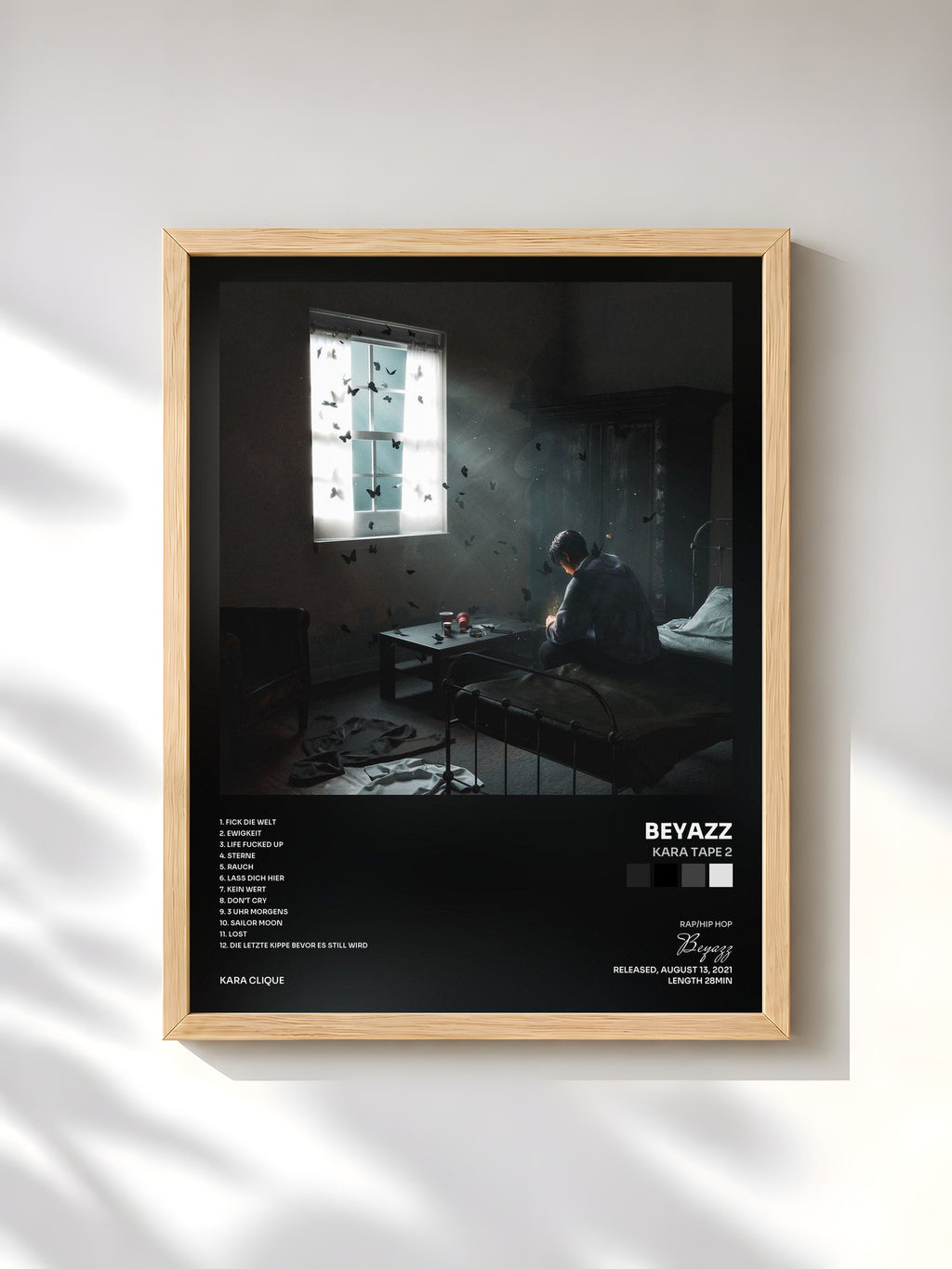 #bois Tableau de l'album Kara Tape 2 de Beyazz, cadre en bois brut, imprimé et encadré en France