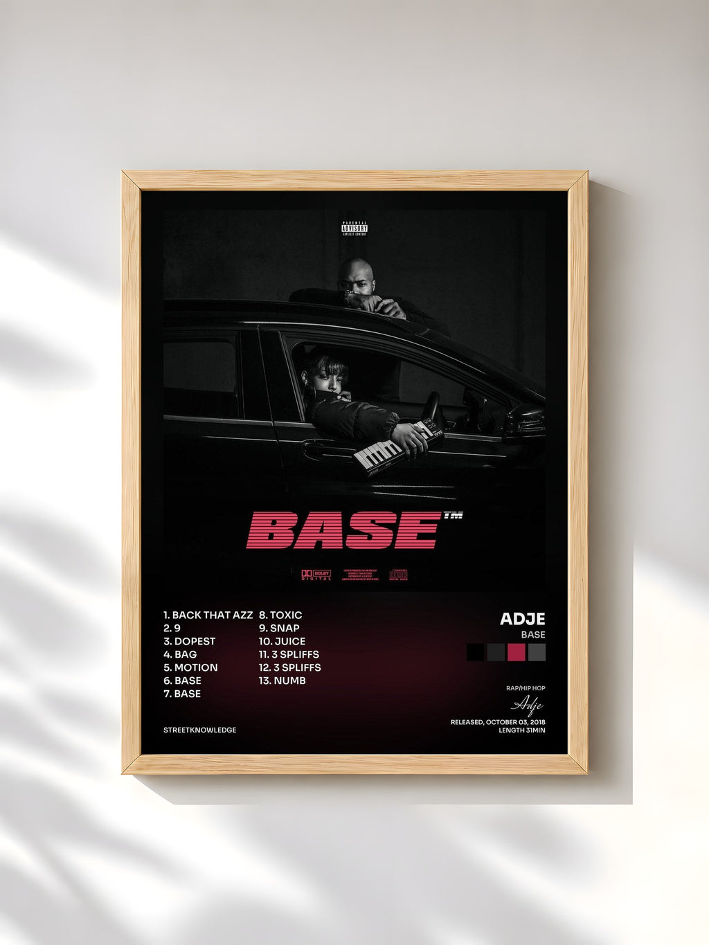#bois Tableau de l'album BASE de Adje, cadre en bois brut, imprimé et encadré en France