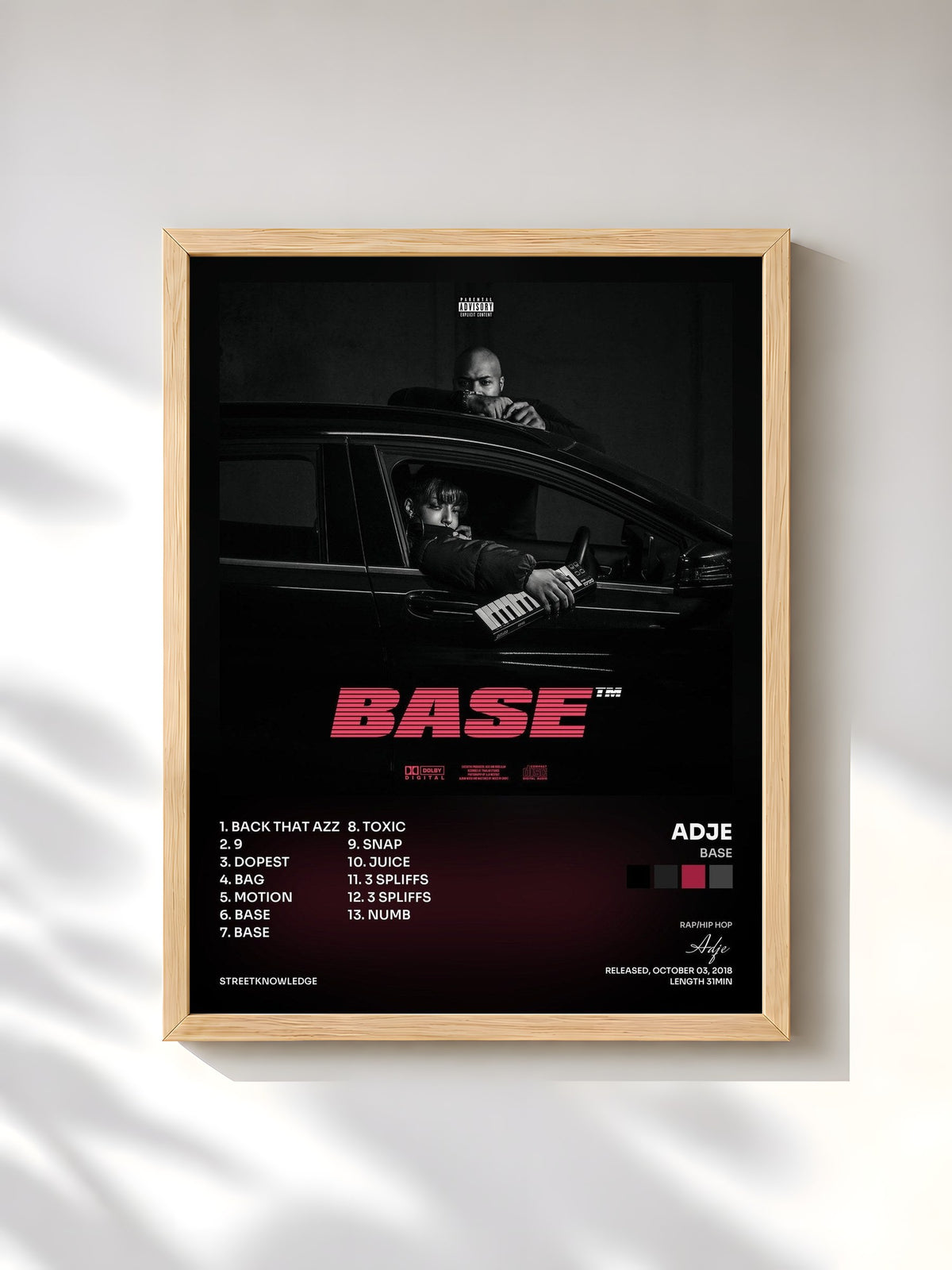 #bois Tableau de l'album BASE de Adje, cadre en bois brut, imprimé et encadré en France
