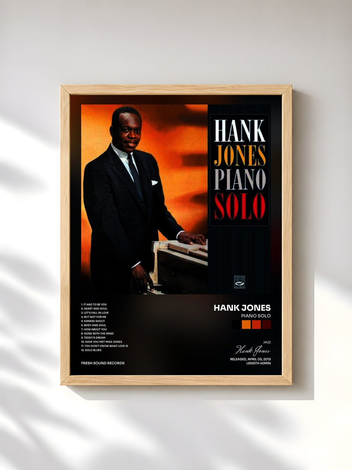 #bois Tableau de l'album Piano Solo de Hank Jones, cadre en bois brut, imprimé et encadré en France