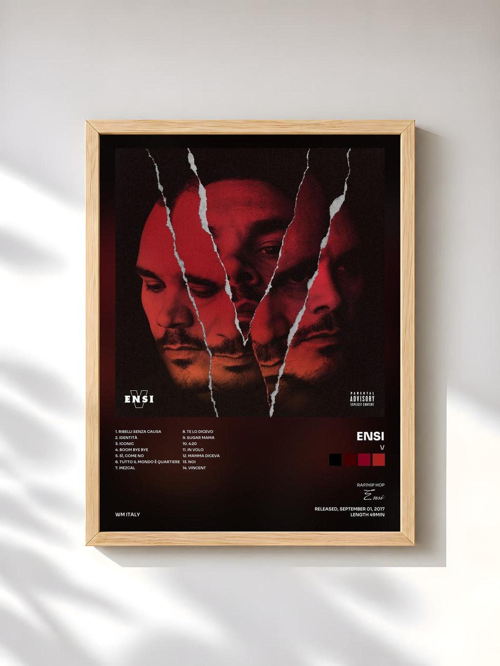#bois Tableau de l'album V de Ensi, cadre en bois brut, imprimé et encadré en France