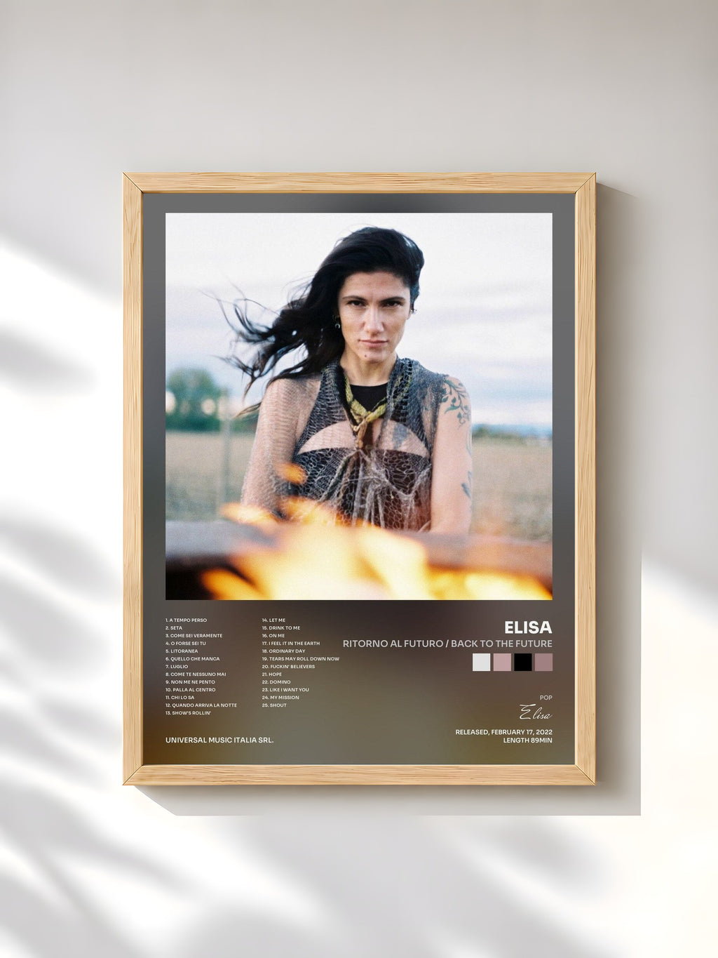 #bois Tableau de l'album Ritorno Al Futuro / Back To The Future de Elisa, cadre en bois brut, imprimé et encadré en France